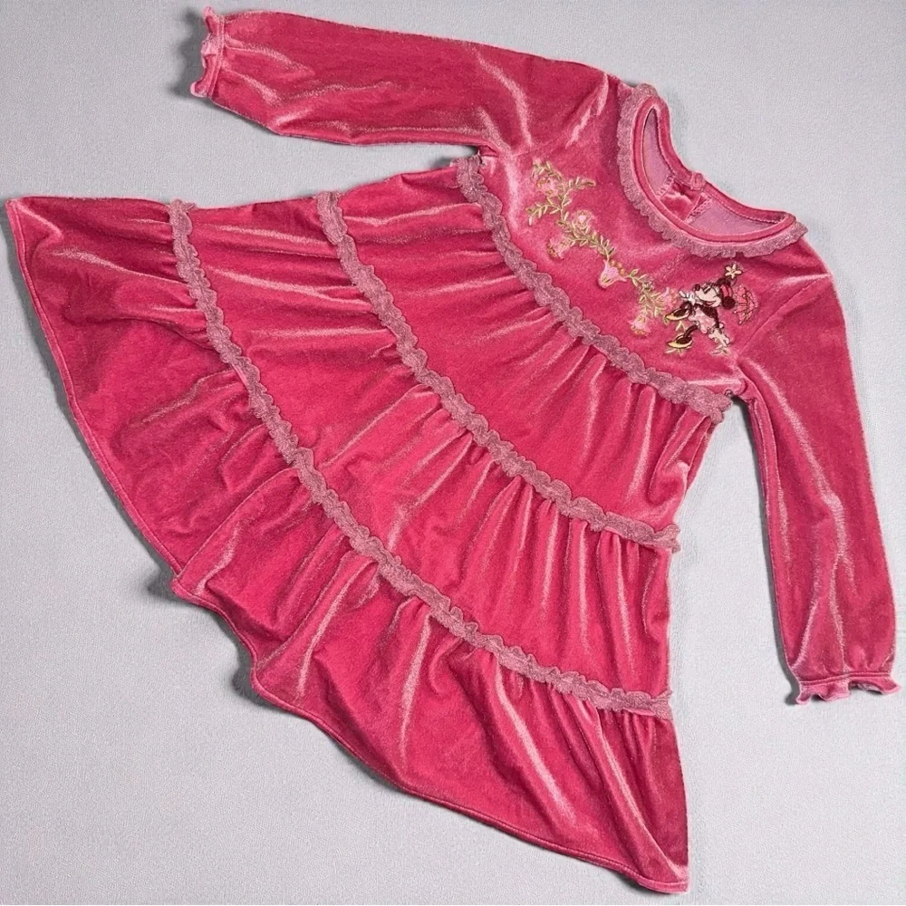 Disney Baby Minnie Mouse Pink Velour Long Sleeve Dress – Infant 24M